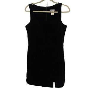 Y2K Aqua Blues Black Faux Suede Basic Mini Dress